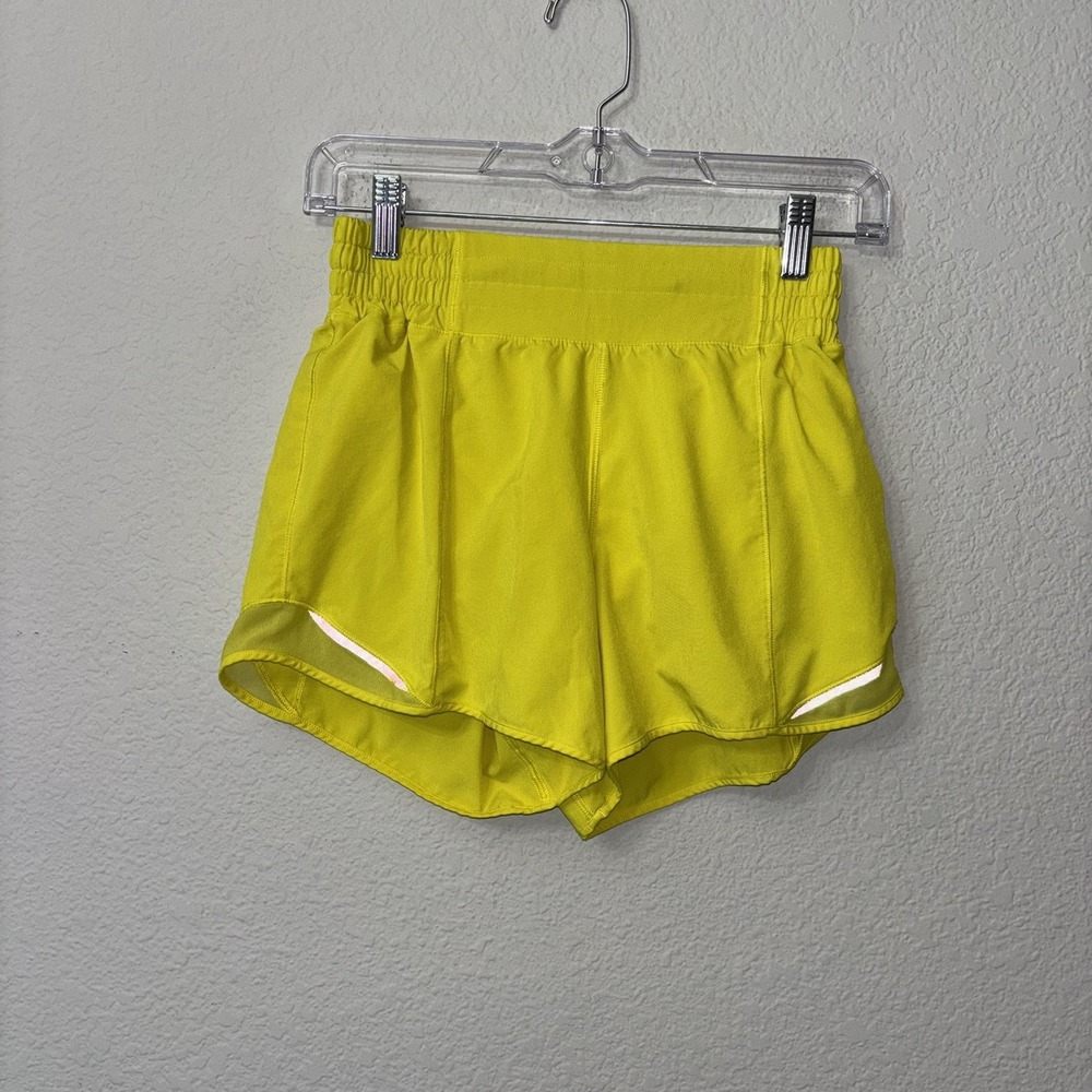 Lululemon Hotty Hot Size 4 High Rise Lined Shorts 4" Electric Lemon Unicorn List